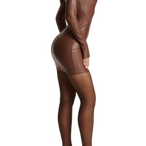 Got Me Drippin' Minidress By Naked Wardrobe Sz Sm Long Sleeve Brown Jewel Neck